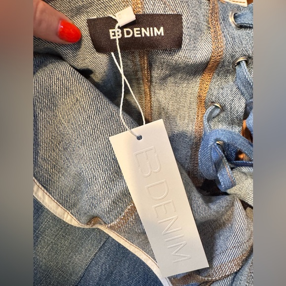 NWT $398 EB Denim Strapless denim mini dress patchwork Taylor swift blue corset - Picture 12 of 13